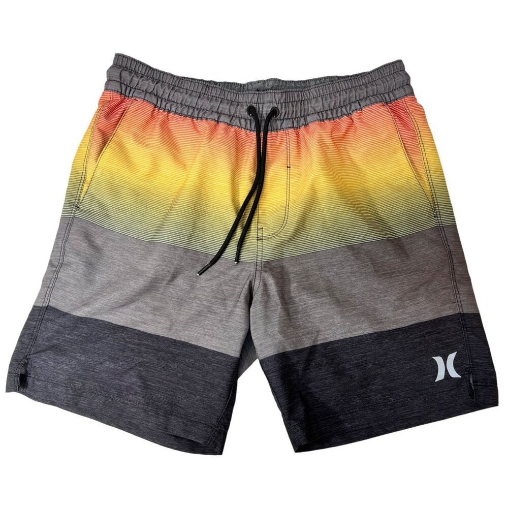 Hurley Men's Gradient Swim Trunks M Multicolor Elastic Waistband & Pocket